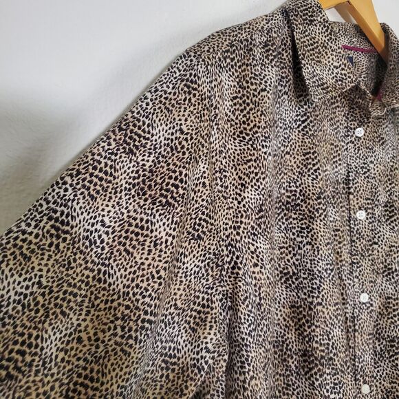 Chaps Women's Top 2X Brown Cheetah Print Button Up Classic Business No Iron - Picture 4 of 10